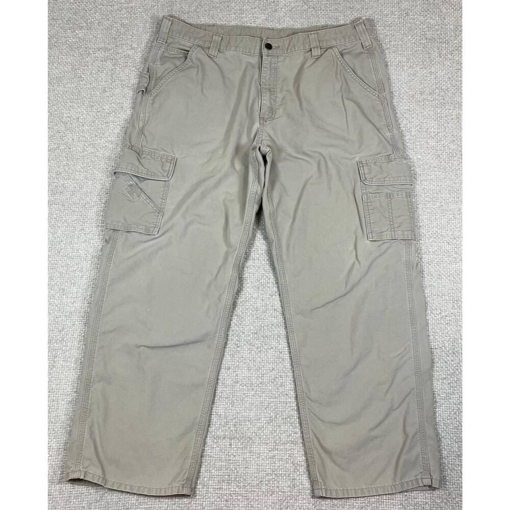 Carhartt Cargo Utility Carpenter Pants Mens 38x29 Beige Canvas Dungaree Fit B260